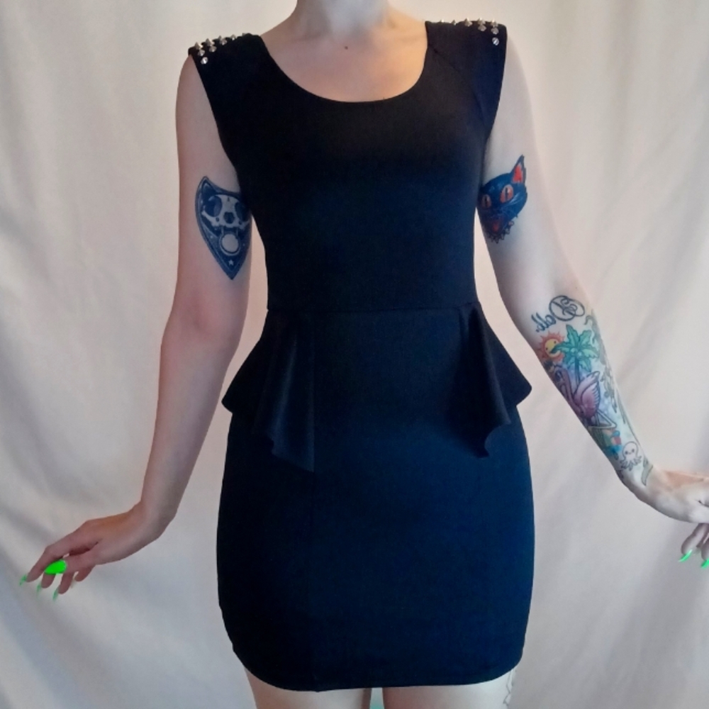 G.L.A.M. Sleeveless Studded Bodycon Dress with Peplums.